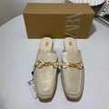 Za2024new arrivalsummerflats sandals women's metal chain shallow mouth square toe fashion baotou back hollow sandals women