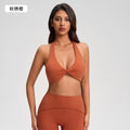 Sexy deep v halter bra with twist detail - breathable, backless, push-up sports bra for pilates and yoga - yg-1005