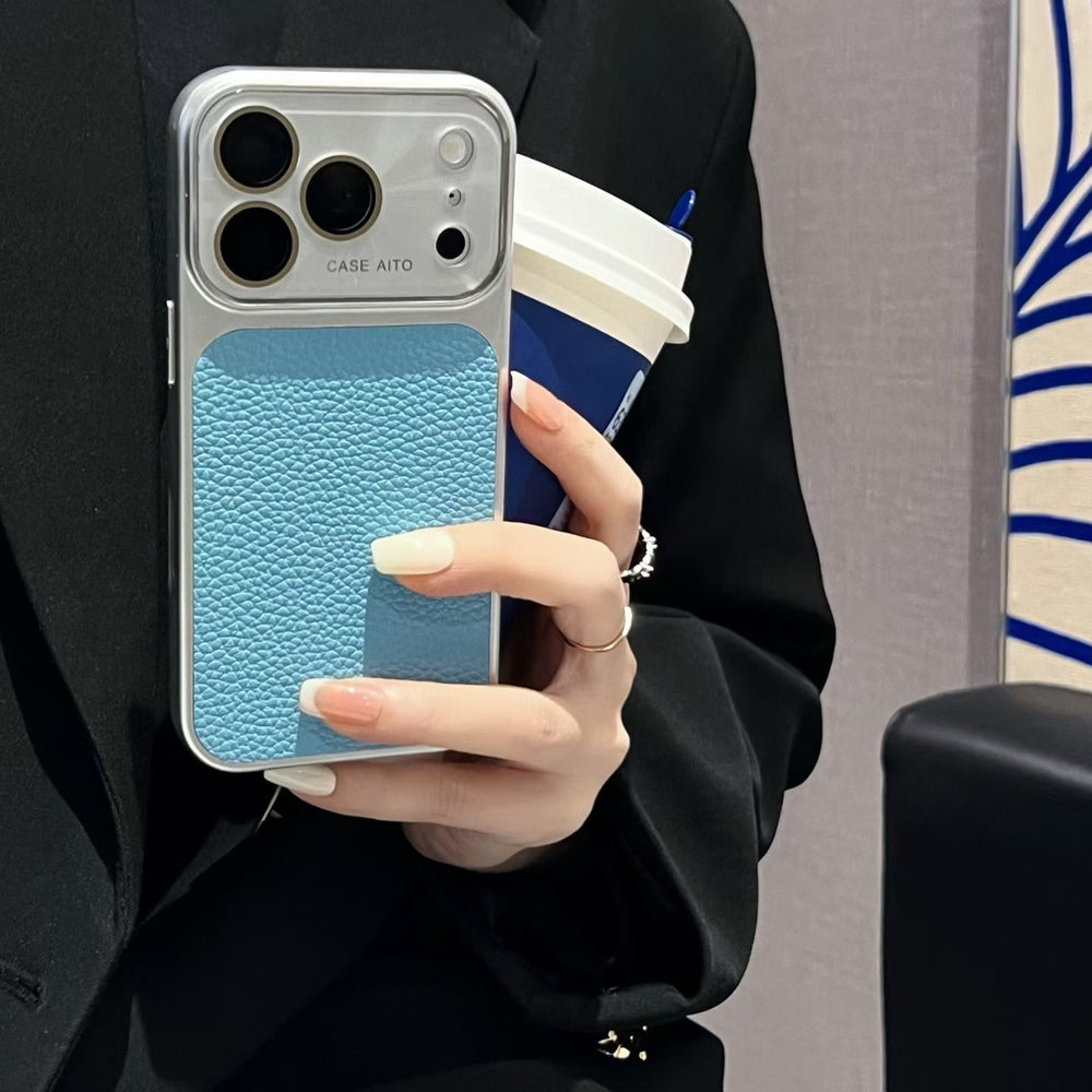 Suitable for iphone17pro lens large window lychee leather pattern mobile phone case apple 15 business case lychee pattern