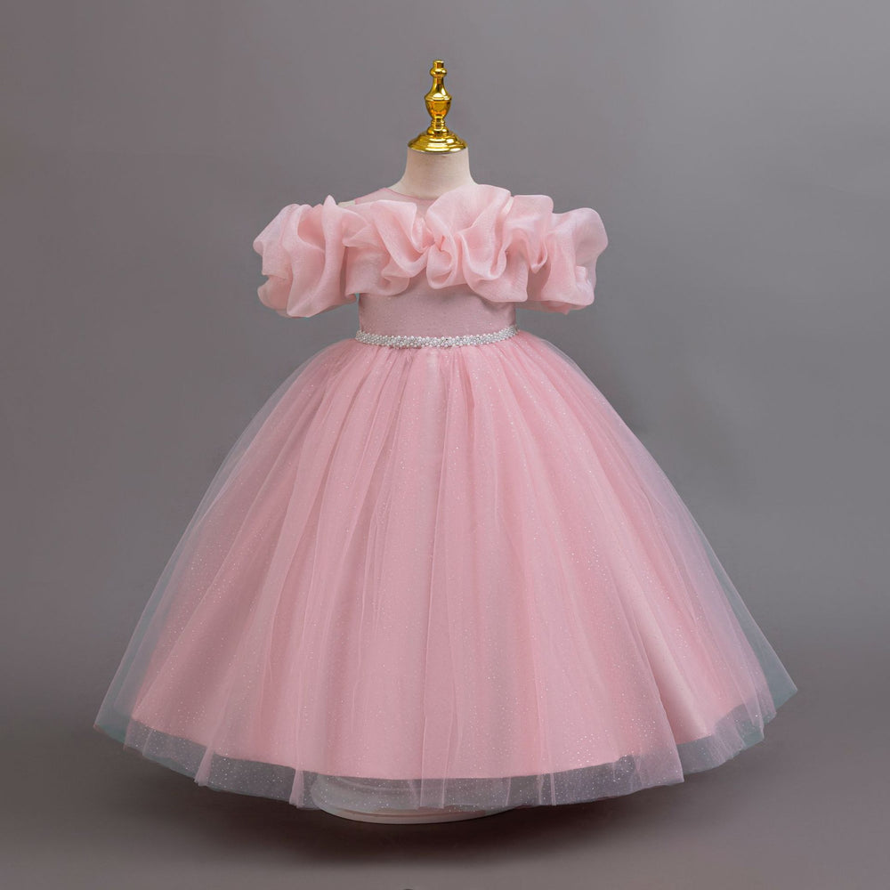 Ready-to-ship new off-the-shoulder sequin evening gown wedding dress princess dress piano performance dress for girls/kids