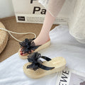 Summer new fashion bowknot platform flip-flops women's mid-heel non-slip sandals beach vacation travel shoes