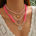 Pink necklace wholesale european and american cross-border jewelry soft clay beaded necklace for women seaside shell multi-layered clavicle chain