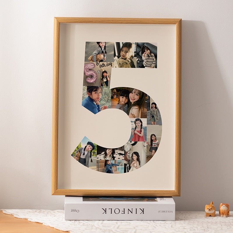 One-year-old commemorative photo frame photo DIY growth record couple baby birthday table number 2 puzzle frame