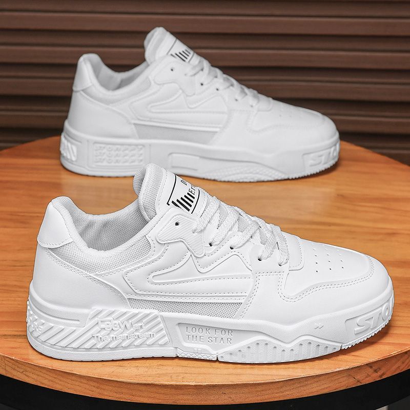 Men's spring chunky platform sneakers: waterproof, non-slip, black and white panda design, athletic casual shoes for men and teens, fashionable skate shoes