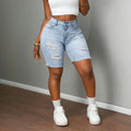 Fashionhigh waist ripped denim pants for women raw edgestraight-leg stretch half length pants silmslimming look hot girl style