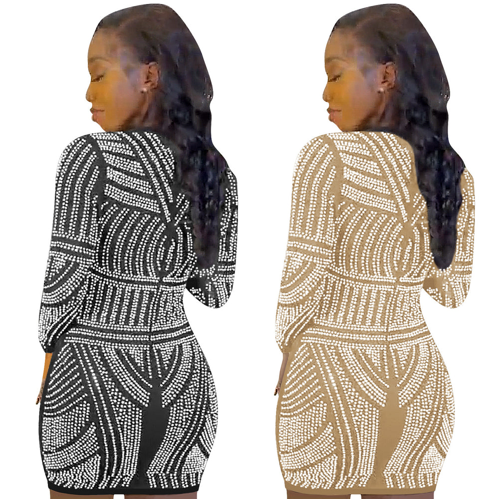 X5529 cross-border new arrival: sexy women's nightclub round neck long sleeve midi dress - perfect for , , and european & american markets