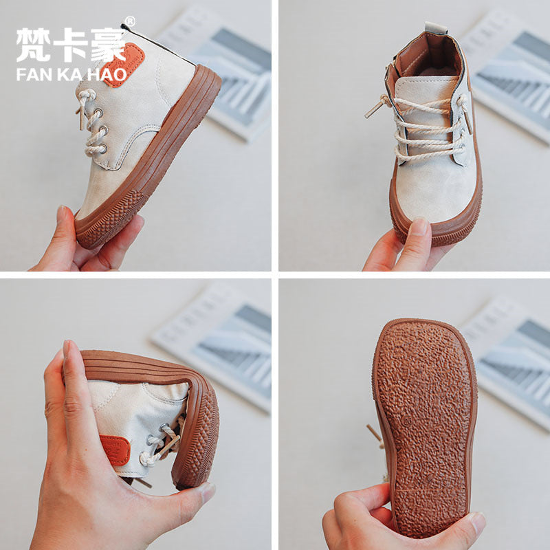 First come, first served! get a pair of kids' casual shoes for just ¥9. new autumn/winter collection: boys' double-layered cotton short boots, student square-toe, fleece-lined shoes