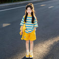 girls' dopamine dress set: trendy summer two-piece outfit - short sleeve top & shorts