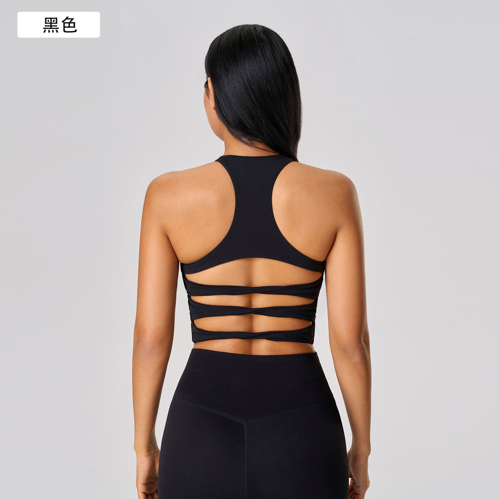 Sexy cut out beautiful back sports intimates women's semi-fixed breast pad nude shaping fitness yoga vest d25084