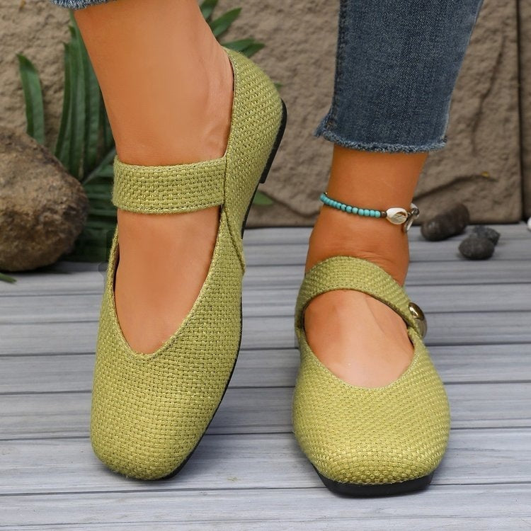 Exportplus size women's shoes casual spring and summer one-piece fly woven square toe mary jane flats woven flats soft bottom flats