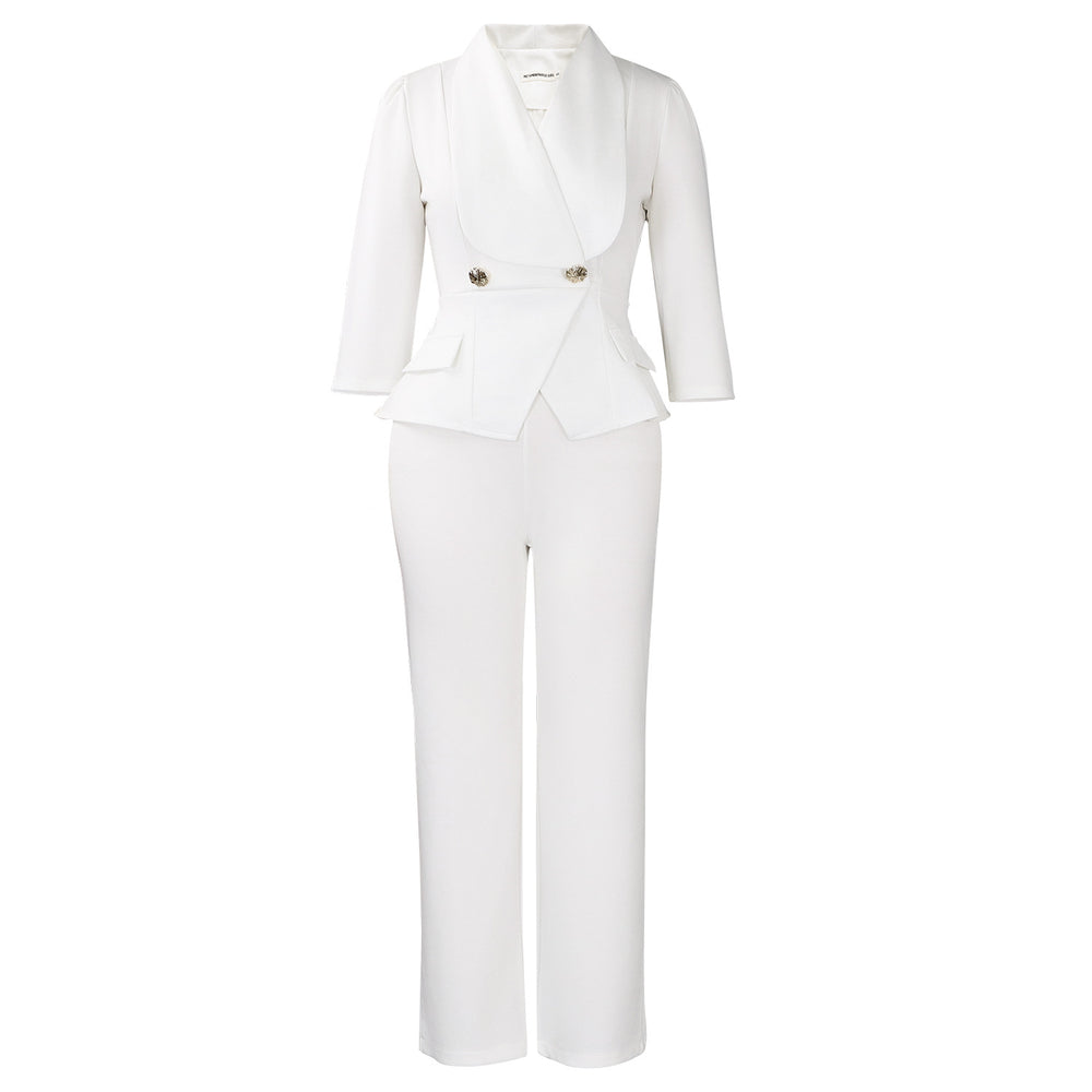 D3357 cross-border fashion:  spring new women's sexy blazer collar long sleeve slim-fit wide leg jumpsuit