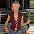 European and american style  summer new fashion vest top - hollow-out button lace waist cincher sleeveless tank top