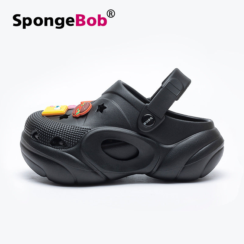 Spongebob squarepants thick sole heightened heel women's summer cool slippers summer outwearnon-sliptoe slippers two-wear beach crocs