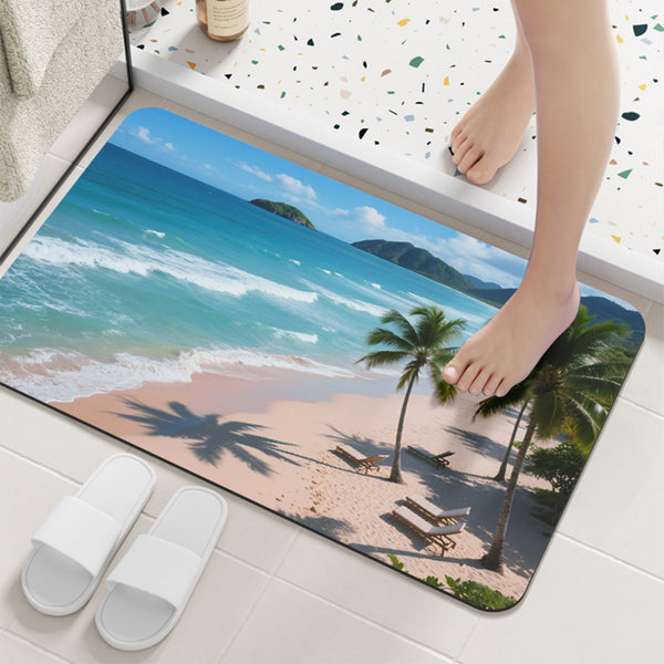 3D soft diatom mud ocean beach sea style floor mat toilet bathroom water absorption quick drying non-slip door floor mat
