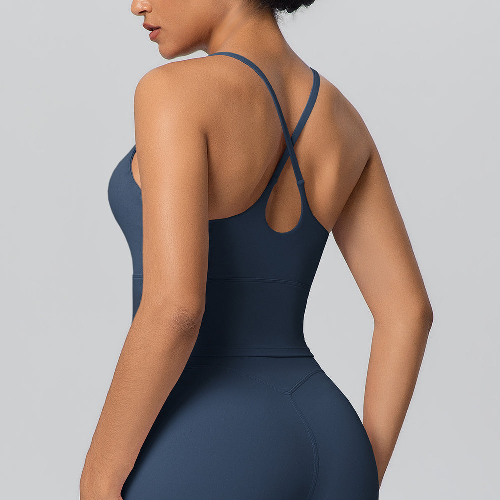 New arrival cross-border pure color double-sided nylon cross back tight sports intimates running fitness yoga wear tops for women