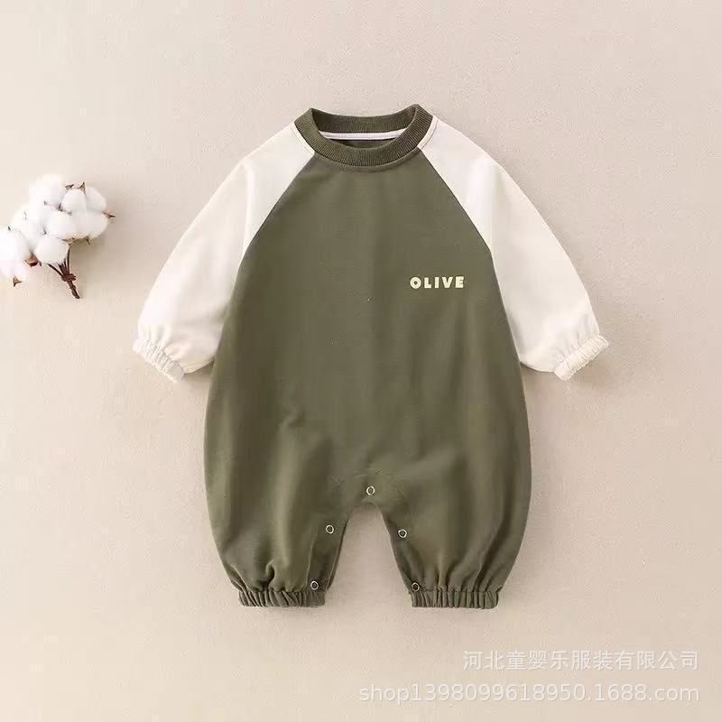 Spring/autumn romper - letter print raglan long sleeve newborn baby outfit - unisex baby jumpsuit - trendy baby bodysuit