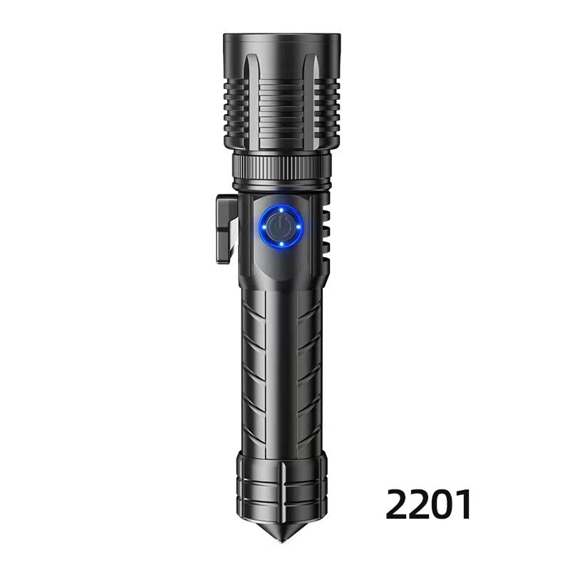 Cross-border new XHP-90 strong light telescopic zoom TypeC charging flashlight with broken window electric display LED flashlight