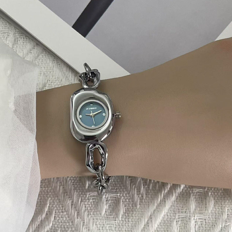Ashinuo irregular dial chain hollow design high-end women's quartz watch wholesale live stream quartz watch