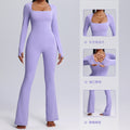 hot-selling one-piece yoga clothes personalizedfall and winter square neck long-sleeved fitness clothes women's dance training one-piece jumpsuit