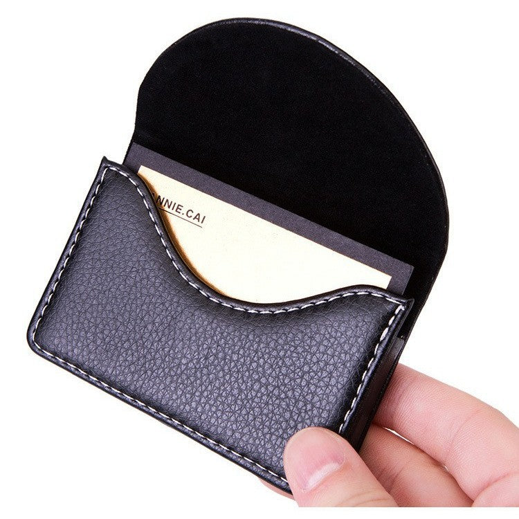 Leather Business Card Box Fashion Horizontal Solid Color Leather Business Card Box Business Men's Leather Card Box Business Card Clip Card Bag