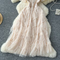 French chic high-end mini dress - women's exquisite beaded & embroidered short-sleeve, slim-fit, flattering, and fluffy tulle dress