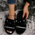 autumn winterflatseasiest for matchinscasual one-piece cotton slippers indoor and outdoor wear rhinestone pearl fur slippers