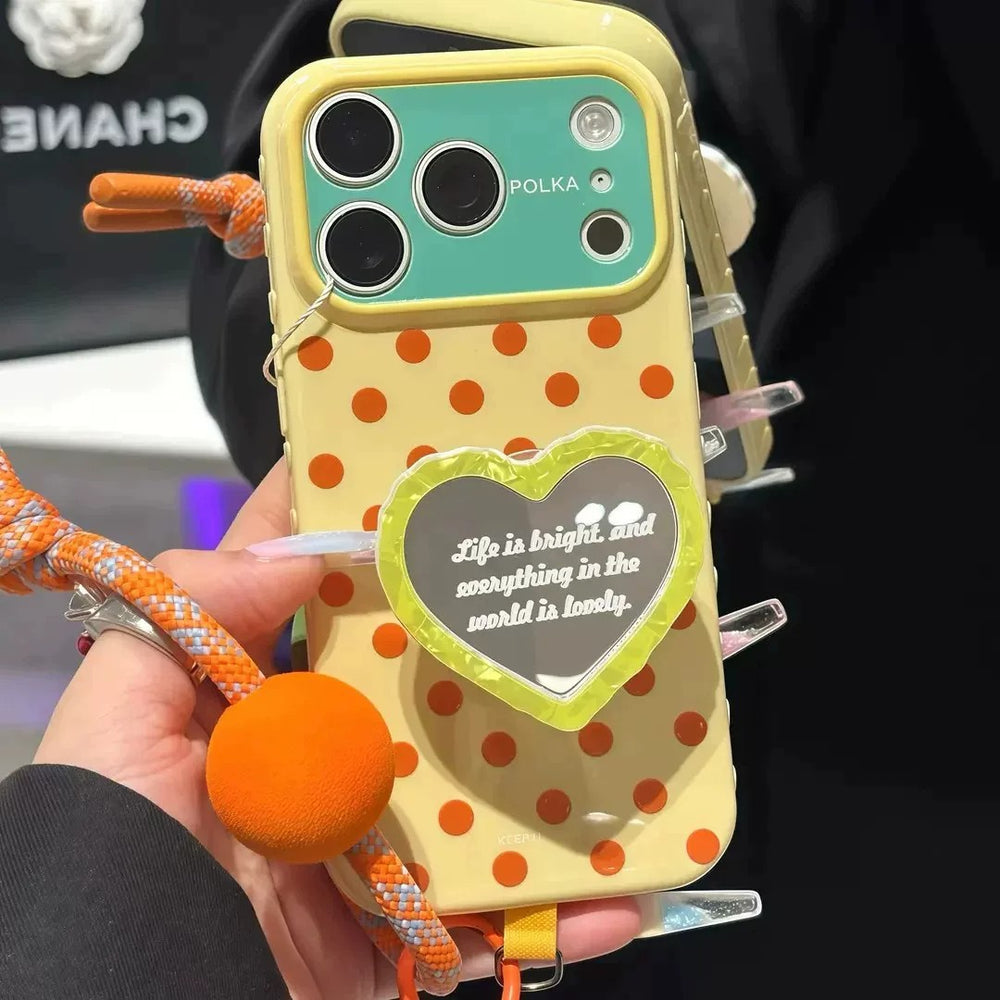 Suitable for apple 17promax mobile phone case polka dot love mirror holder color ball lanyard iphone18 soft case 15