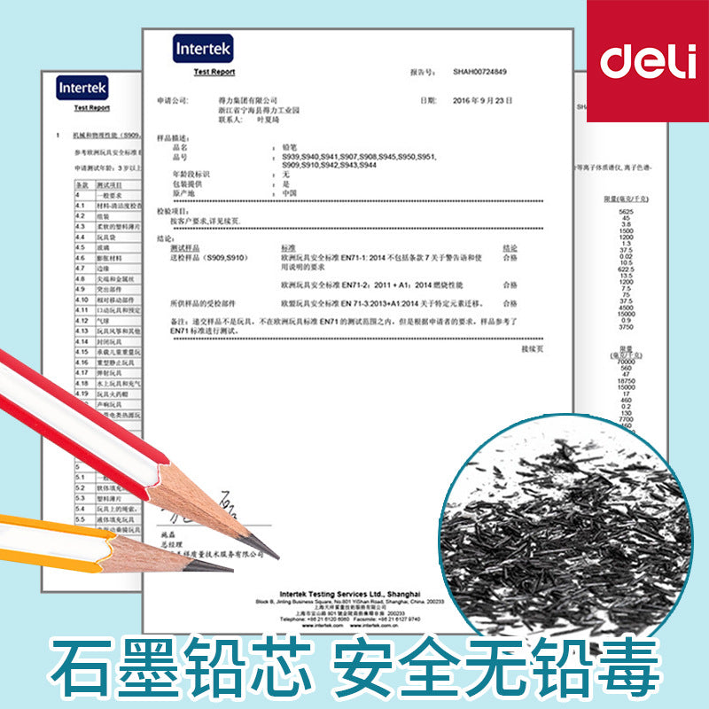 Deli 33431 hexagonal pole primary school students writing pencil HB/2B pencil test card pencil with eraser 10 pcs