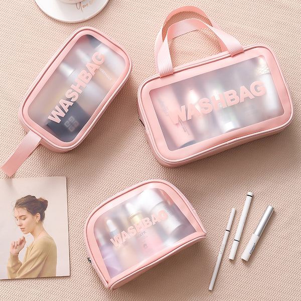 Transparent cosmetic bag pvc travel toilet bag pu matte bath swimming storage bag large capacity six-piece set women