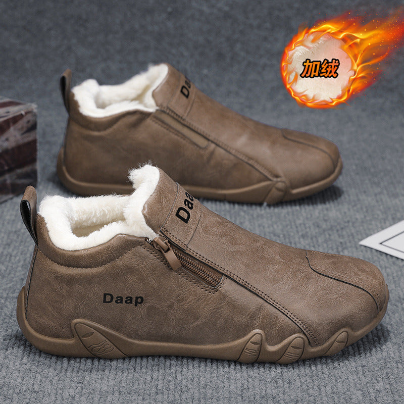 Men's 2025 new winter fleece-lined warm casual athletic side-zip waterproof work boots - durable & wear-resistant
