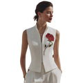 european and american cross-border independent station new sleeveless rose embroidery top