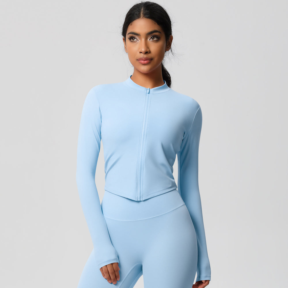 European and american nude feel compression zip-up jacket - quick-dry, breathable yoga top - suitable for casual wear, running, sports, and fitness