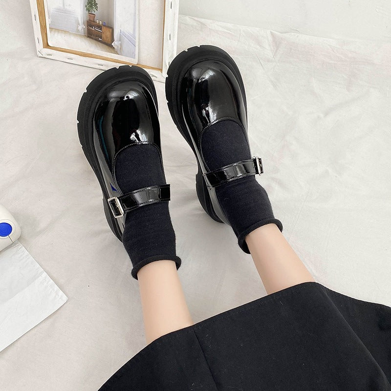 Women's high heels: new autumn 2025 collection - round toe, chunky heel, versatile retro japanese style leather mary janes in black