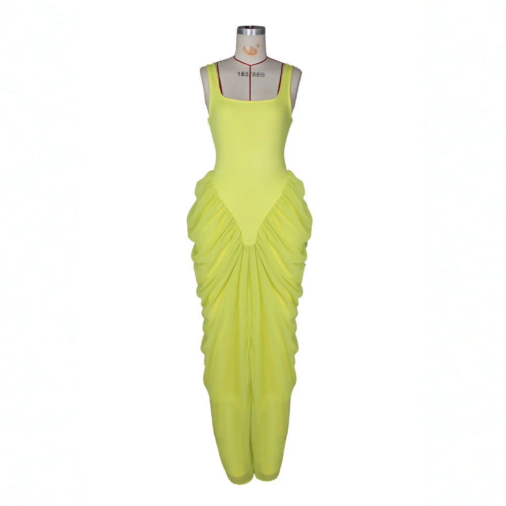 exclusive supply of fashion suspender long skirt, waist-cinching chiffon pleated hip-hugging dress, party dinner dress