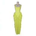 exclusive supply of fashion suspender long skirt, waist-cinching chiffon pleated hip-hugging dress, party dinner dress