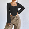 European and american cross-border  spring/summer new arrivals:  women's fashionable and elegant square neck flared long sleeve t-shirt top