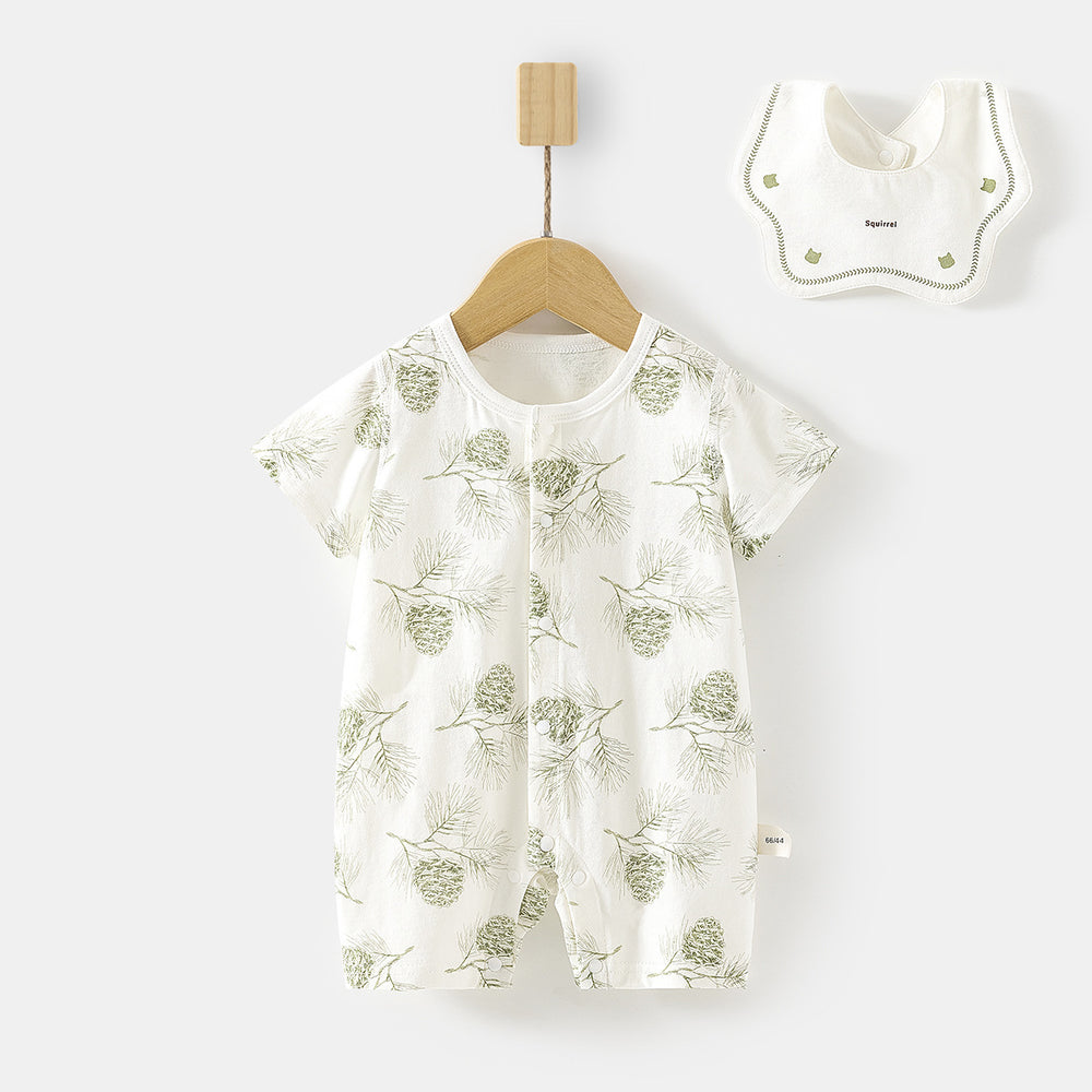 Babibele baby short-sleeve romper - lightweight summer bodysuit for infants & toddlers - perfect for air conditioning - includes bib!