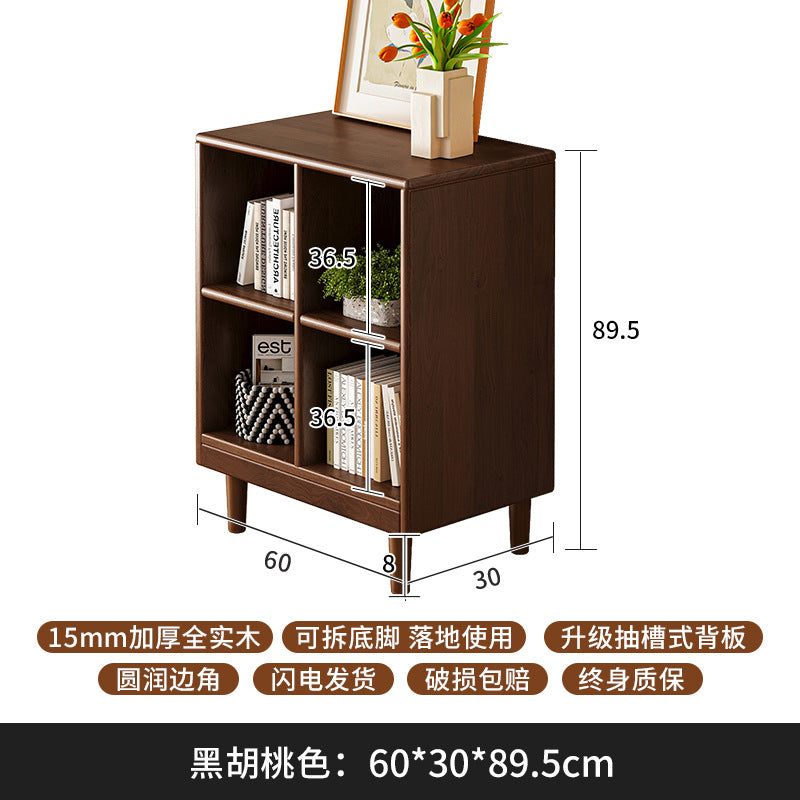 Solid wood short bookcase Walnut color locker American small cabinet Living room rack Record storage cabinet Locker