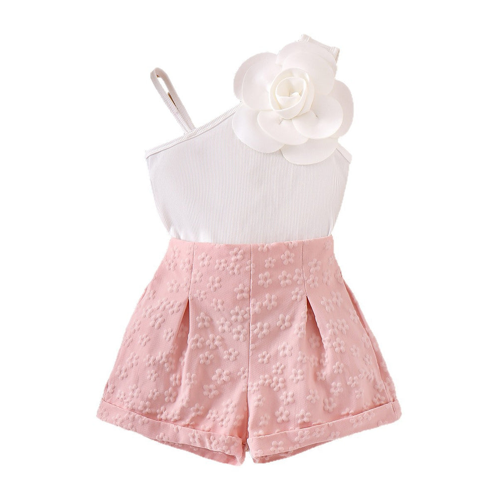new european and american style spring/autumn girls' white tank top + pink shorts