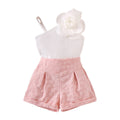 new european and american style spring/autumn girls' white tank top + pink shorts