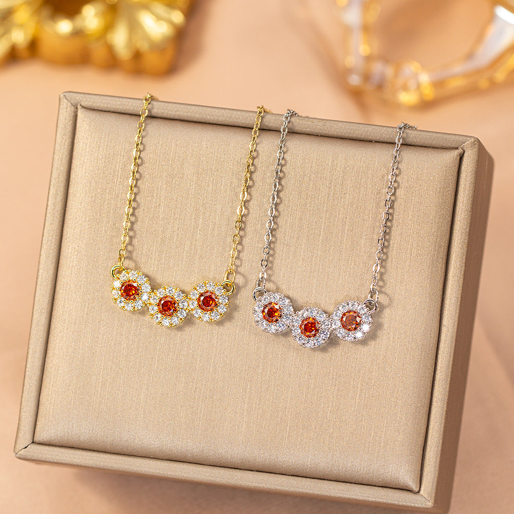 [titanium steel] fashion full diamond copper inlaid zircon sunflower necklace for women easiest for matchaccessible luxury classy niche colloquial clavicle chain