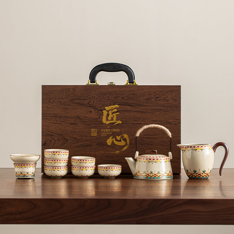 Dunhuang ru kiln kung fu tea set suit fair cup ceramic teapot lifting beam pot for home high-end tea maker gift