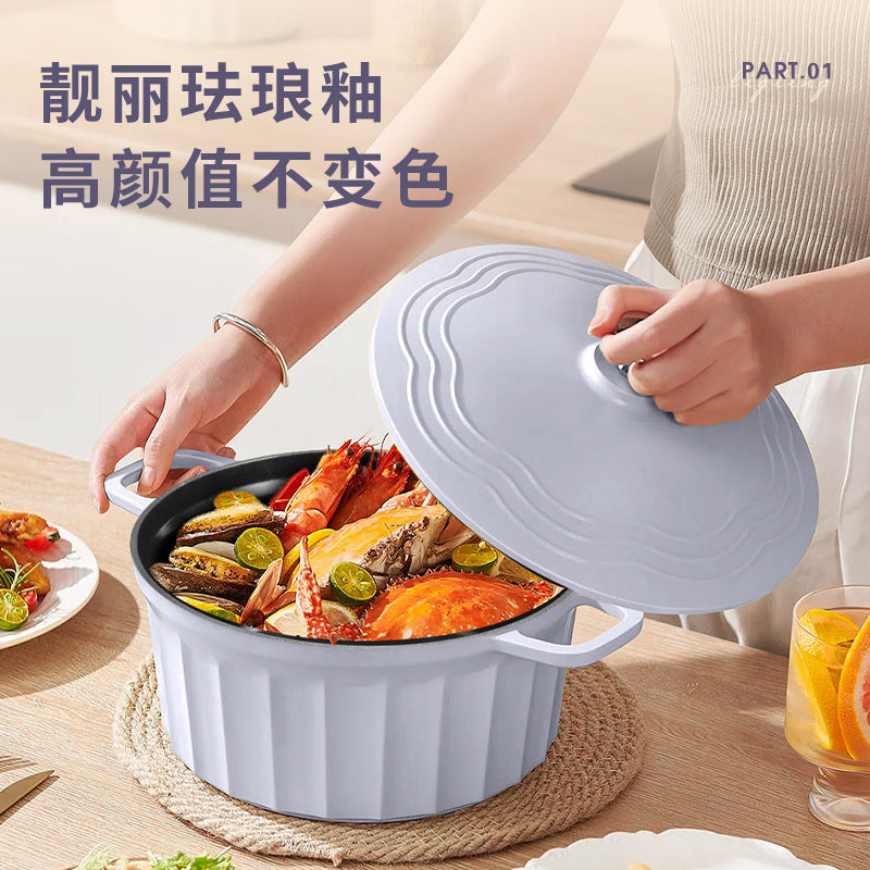 Enamel pot for home non-stick kitchen double ear soup pot induction cooker neutral large capacity soup pot in stock wholesale