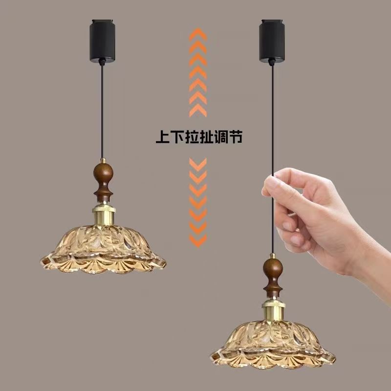 French retro fan light stretchable hover adjustable track restaurant chandelier glass medieval movable ceiling fan light