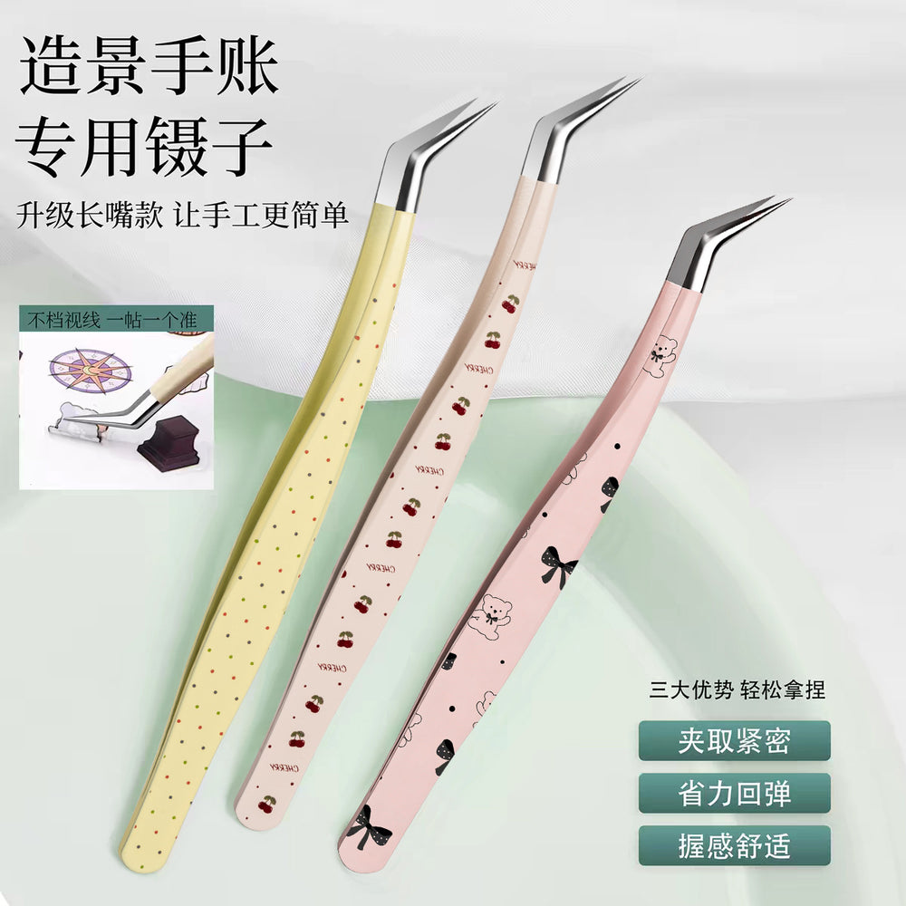 New arrival hand account tweezers suitdiy landscaping stickers high precision false eyelashes tweezers pointed clip tool gold feather clip