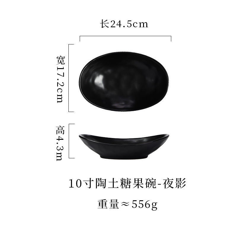 japanese ceramic plate, high-end candy bowl, fruit salad bowl, fish plate, stoneware tableware, oval plate, household dish plate