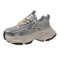 Silver chunky sneakers for women, new spring/summer 2026 collection: platform, height increasing, slimming, lightweight, breathable, versatile casual athletic shoes