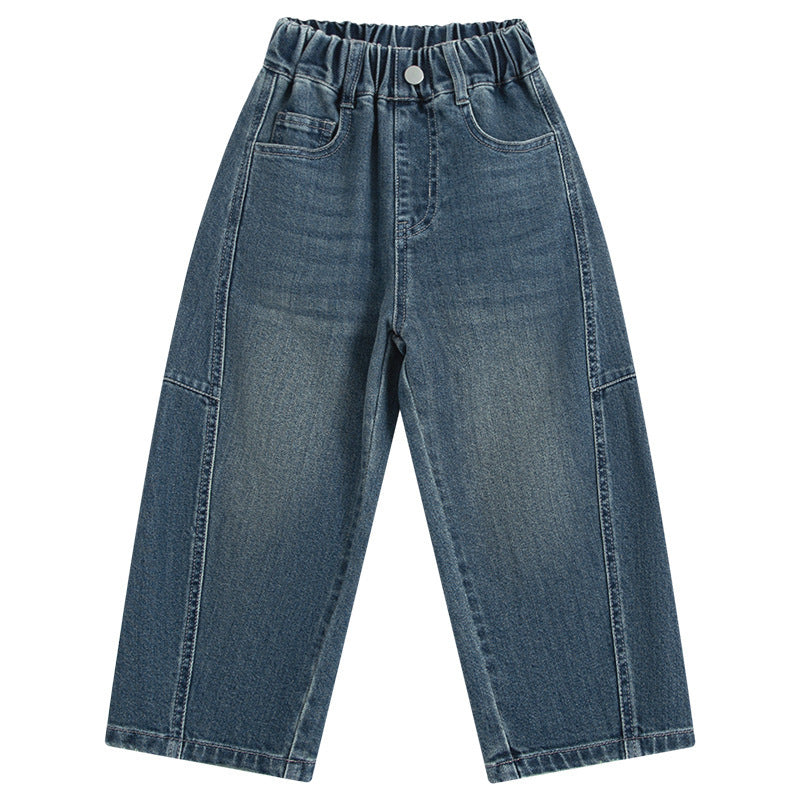 Boys' straight-leg jeans, kids' denim pants, wide-leg trousers, spring  new arrivals, mid-to-large size children's pants, spring/autumn loose fit