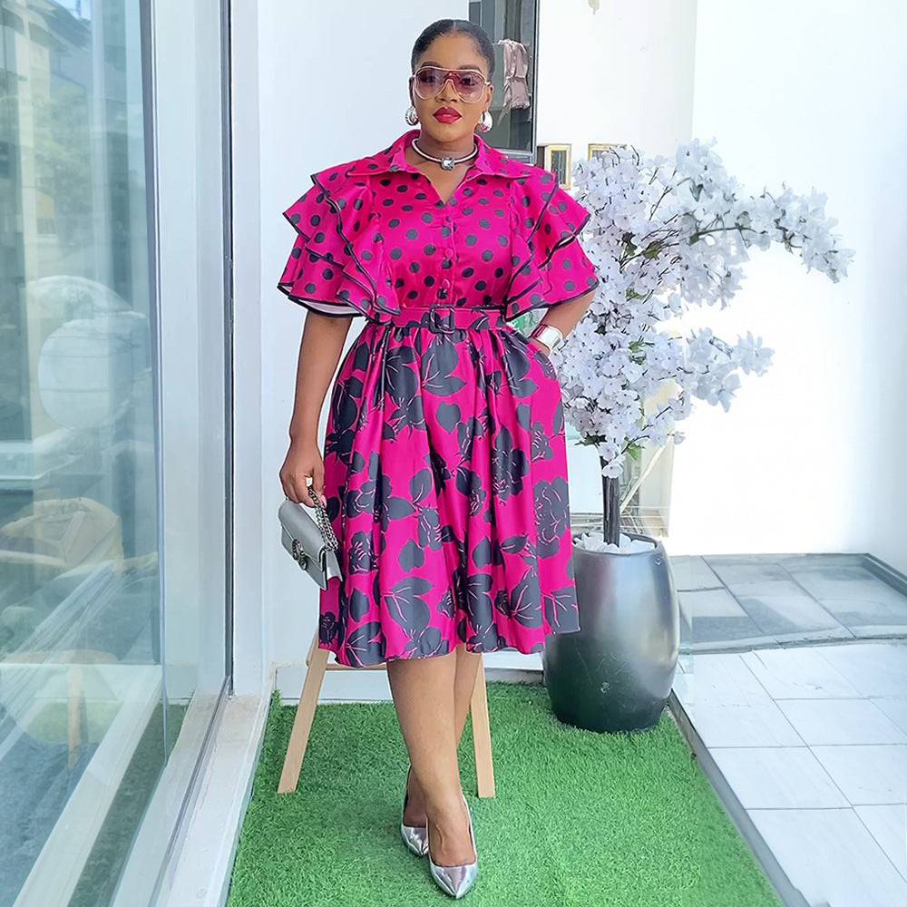 Amazon fashionexport cross-border printed shirt plus size dress women's new a-line skirt africa