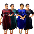 Aliexpress african plus size  autumn/winter new european and american cross-border elegant evening gown rhinestone velvet dress